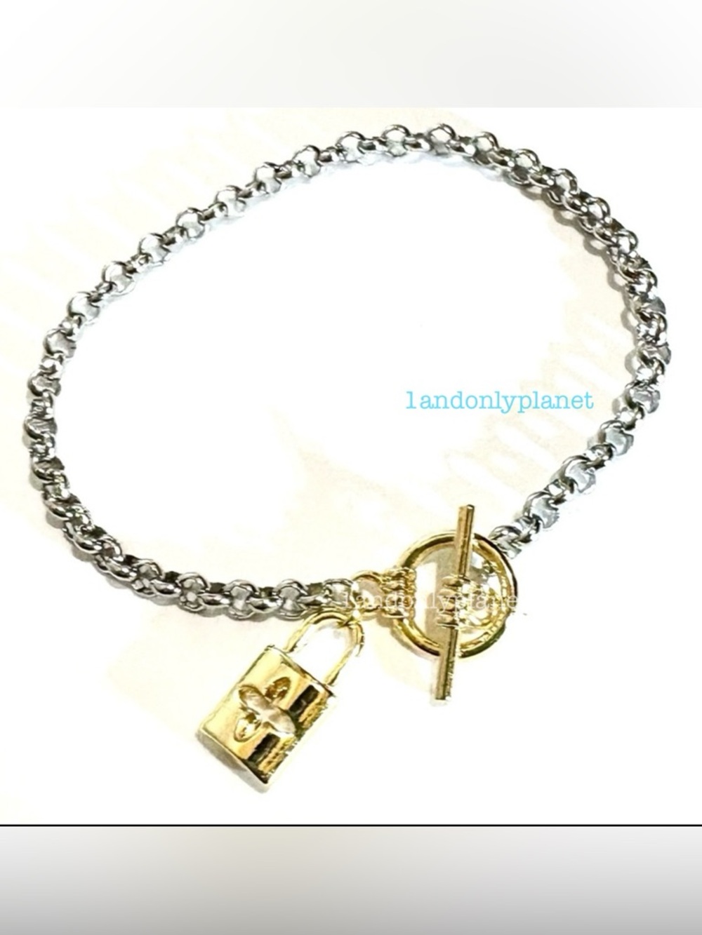 ✨NEW✨ Gold Lock Charm Silver Stainless Steel Bracelet